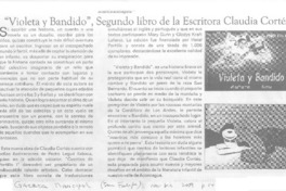 "Violeta y Bandido", segundo libro de la escritora Claudia Cortés  [artículo].