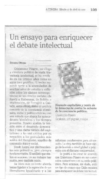 Un debate para enriquecer el debate intelectual  [artículo] Ernesto Ottone.
