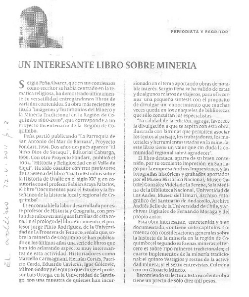 Un interesante libro sobre minería  [artículo] Lincoyán Rojas Peñaranda.