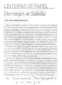 Dos rasgos de Sabella  [artículo] Juan Antonio Massone.