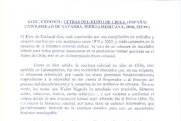 Letras del Reino de Chile  [artículo] Eddie Morales Piña.