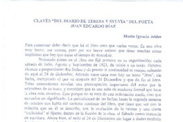 Claves "Del diario de Teresa y Sylvia" del poeta Juan Eduardo Díaz  [artículo] María Ignacia Jeldes.