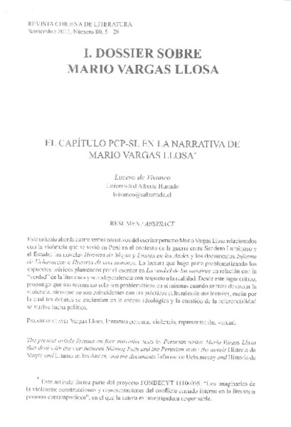 El capítulo PCP-SL en la narrativa de Mario Vargas Llosa  [artículo] Lucero de Vivanco.