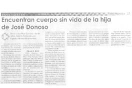 Encuentran cuerpo sin vida de la hija de José Donoso  [artículo].