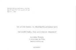 Nicanor Parra, el proyecto antipoético  [artículo] Leonidas Morales.