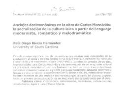 Anclajes decimonónicos en la obra de Carlos Monsiváis  [artículo] Raúl Diego Rivera Hernández.