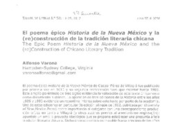 El poema épico Historia de la Nueva México y la (re)construcción de la tradición literaria chicana  [artículo] Alfonso Varona.