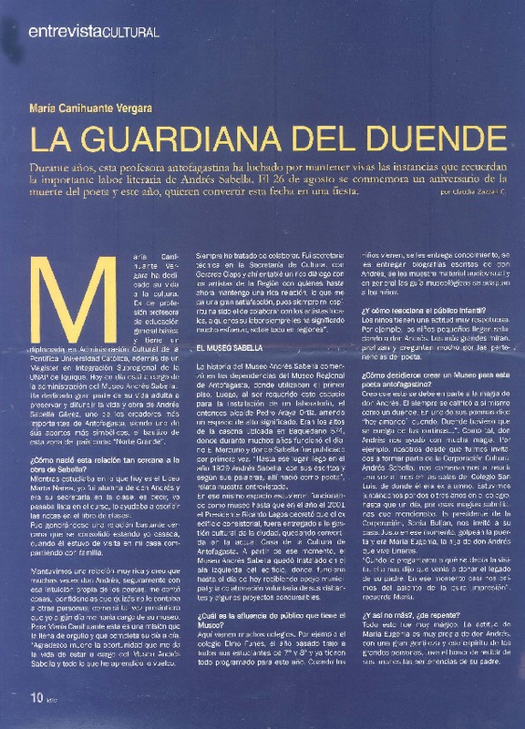 La guardiana del duende (entrevista)  [artículo] Claudia Zazzali C.