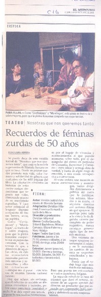 Recuerdos de féminas zurdas de 50 años  [artículo] Pedro Labra Herrera