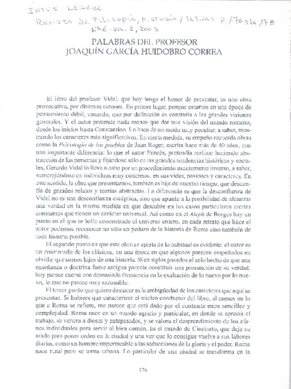 Palabras del profesor Joaquín García Huidobro Correa.  [artículo]
