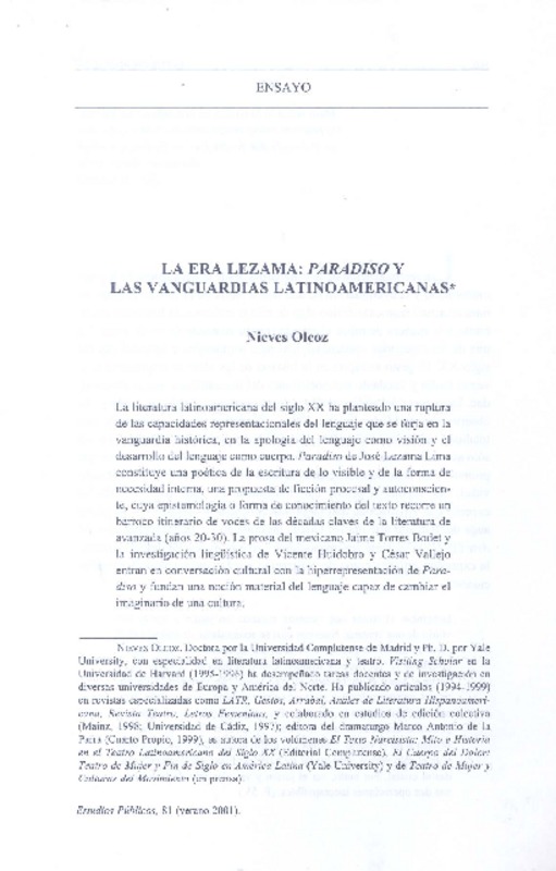 La Era Lezama: Paradiso y Las Vanguardias Latinoamericanas  [artículo] Nieves Olcoz.