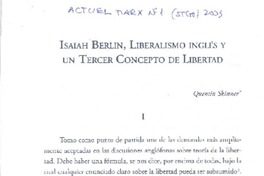 Isaiah Berlin, liberalismo inglés y un tercer concepto de litbertad  [artículo] Quentin Skinner.