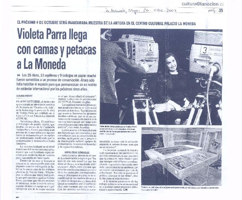 Violeta Parra llega con camas y petacas a La Moneda  [artículo] Susana Freire.