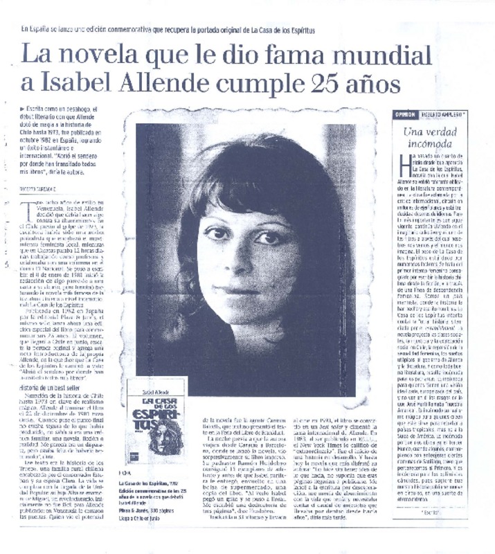 La novela que le dio fama mundial a Isabel Allende cumple 25 años  [artículo] Roberto careaga C.