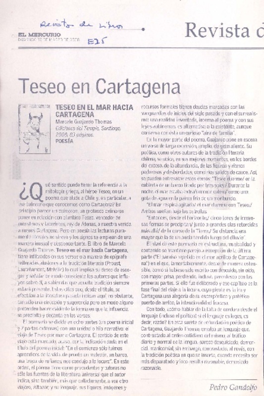 Teseo en Cartagena  [artículo] Pedro Gandolfo.
