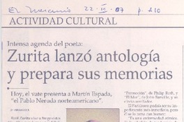 Zurita lanzó antología y prepara sus memorias  [artículo] Fernando Cea.