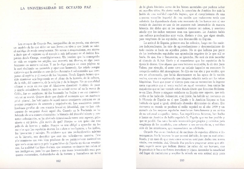 La universalidad de Octavio Paz.  [artículo] José María Bernaldez.