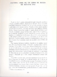 Lectura libre de un libro de poesía de Octavio Paz  [artículo] Juan Liscano.