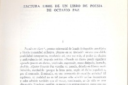 Lectura libre de un libro de poesía de Octavio Paz  [artículo] Juan Liscano.