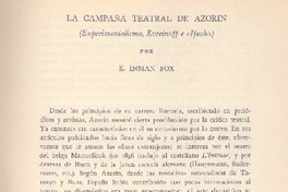 La campaña teatral de Azorín  [artículo] E. Inman Fox.