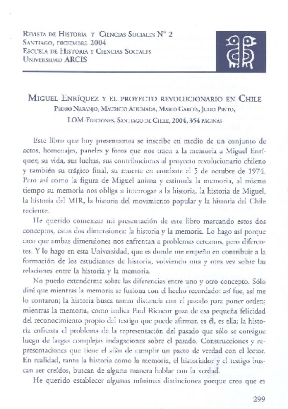 Miguel Enríquez y el proyecto revolucionario en Chile  [artículo] Mario Garcés Durán.