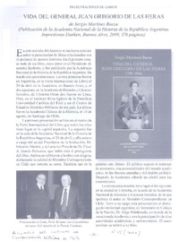 Vida del general Juan Gregorio de las Heras  [artículo] Sergio Martínez Baeza.