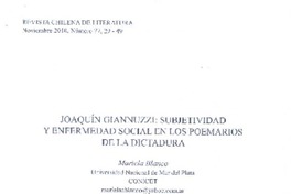 Joaquín Gianuzzi: subjetividad y enfermedad social en los poemarios de la dictadura  [artículo] Mariela Blanco.