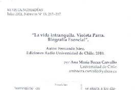 La vida intranquila  [artículo] Ana María Baeza Carvallo.