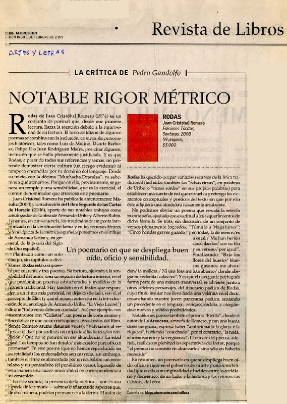 Notable rigor métrico  [artículo] Pedro Gandolfo.