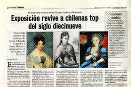 Exposición revive a chilenas top del siglo diecinueve  [artículo] Jazmín Lolas E.