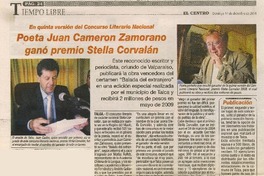 Poeta Juan Cameron Zamorano ganó premio Stella Corvalán  [artículo] María Francisca García.