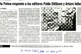 Nivia Palma responde a los editores Pablo Dittborn y Arturo Infante  [artículo] Daniella Girardi.