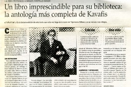 Un libro imprescindible para su biblioteca: la antología más completa de Kavafis  [artículo] Leonardo Robles.