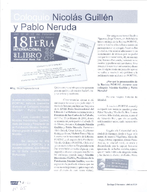 Coloquio Nicolás Guillén y Pablo Neruda  [artículo] Marina Latorre.