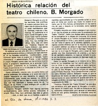 Histórica relación del teatro chileno, B. Morgado  [artículo] Gustavo Rivera Flores.