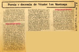 Poesía y docencia de Vicuña, Los Munizaga  [artículo] Darío de la Fuente D.