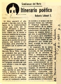 Itinerario poético  [artículo] Roberto Lehnert S.