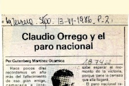 Claudio Orrego y el paro nacional  [artículo] Gutenberg Martínez Ocamica.