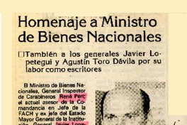 Homenaje a Ministro de Bienes Nacionales  [artículo].