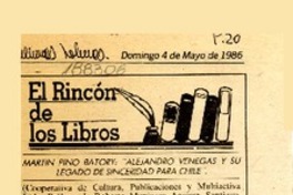 Martín Pino Batory, "Alejandro Venegas y su legado de Sinceridad para Chile"  [artículo] Filebo.