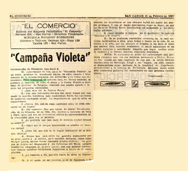 "Campaña Violeta"  [artículo]Fernando Abu Kalil S.