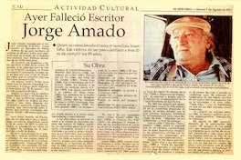 Ayer falleció escritor Jorge Amado  [artículo]