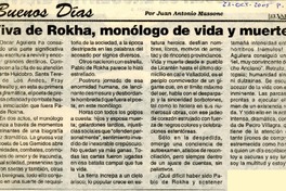 Viva de Rokha, monólogo de vida y muerte  [artículo] por Juan Antonio Massone.