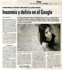 Insomnio y delirio en el Google  [artículo]Paulina Arancibia C.M.