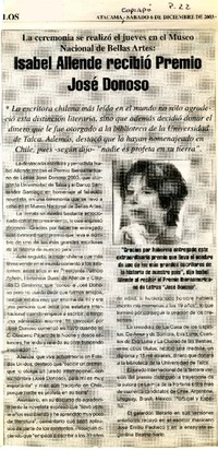 Isabel Allende recibió Premio José Donoso  [artículo]