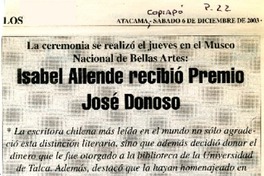 Isabel Allende recibió Premio José Donoso  [artículo]
