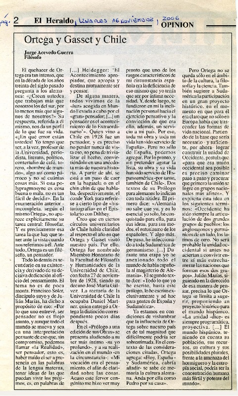 Ortega y Gasset y Chile  [artículo] Jorge Acevedo Guerra.