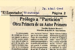 Prólogo a "Partición" obra primera de un autor primero  [artículo]Roberto Bescós C.