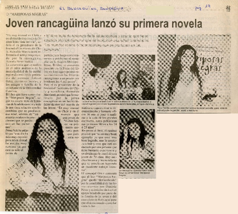 Joven rancagüina lanzó su primera novela  [artículo].