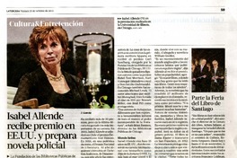 Isabel Allende recibe premio en EE.UU. y prepara novela policial  [artículo] J. Garcia
